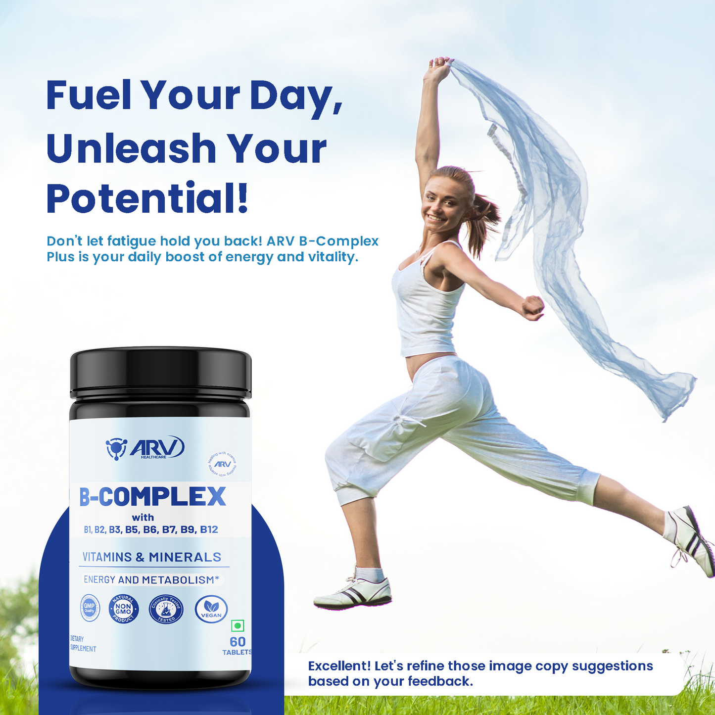 ARV Vegan Vitamin B Complex with Vitamin D3, E, and Magnesium (60 TABLETS)