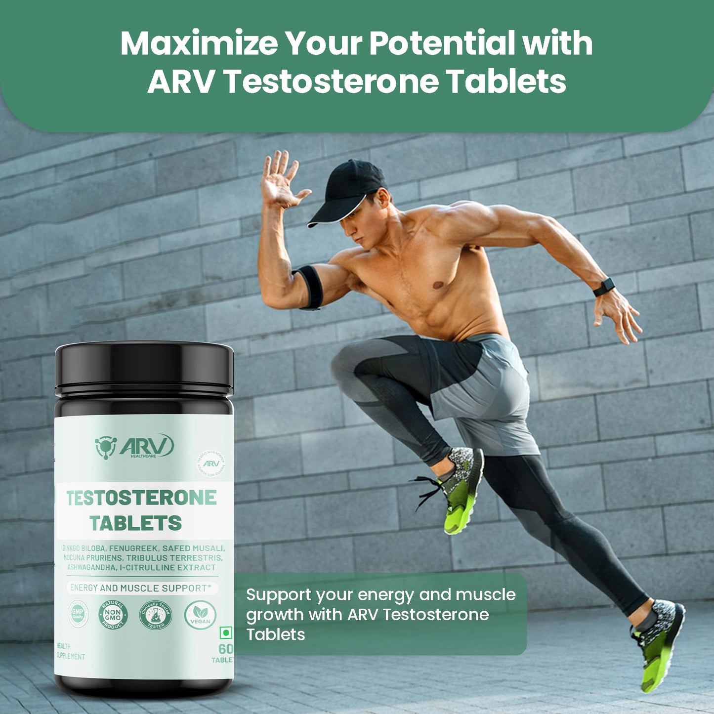 ARV Healthcare Plant-Based Testosterone Booster for Strength (60 TABLTES)