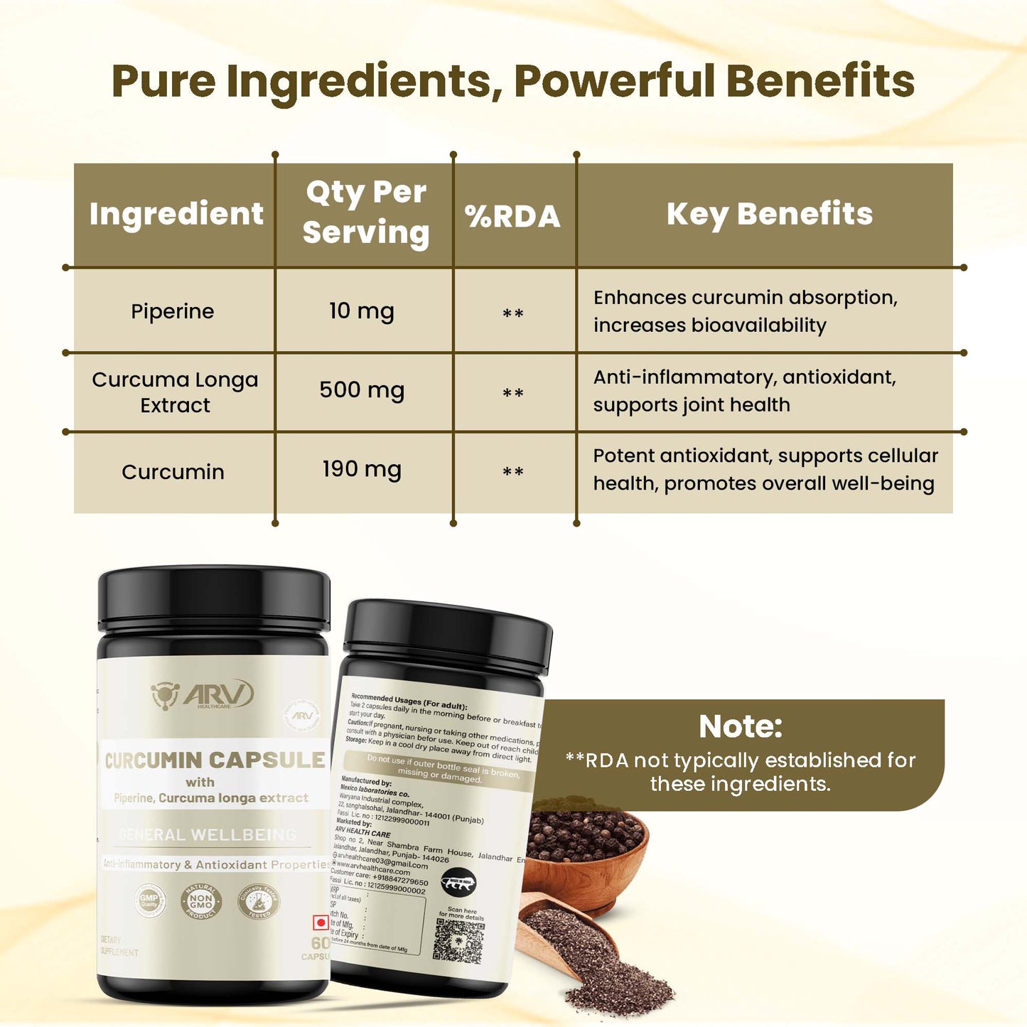ARV  CURCUMINE WITH PIPERINE  (60 CAPS.)