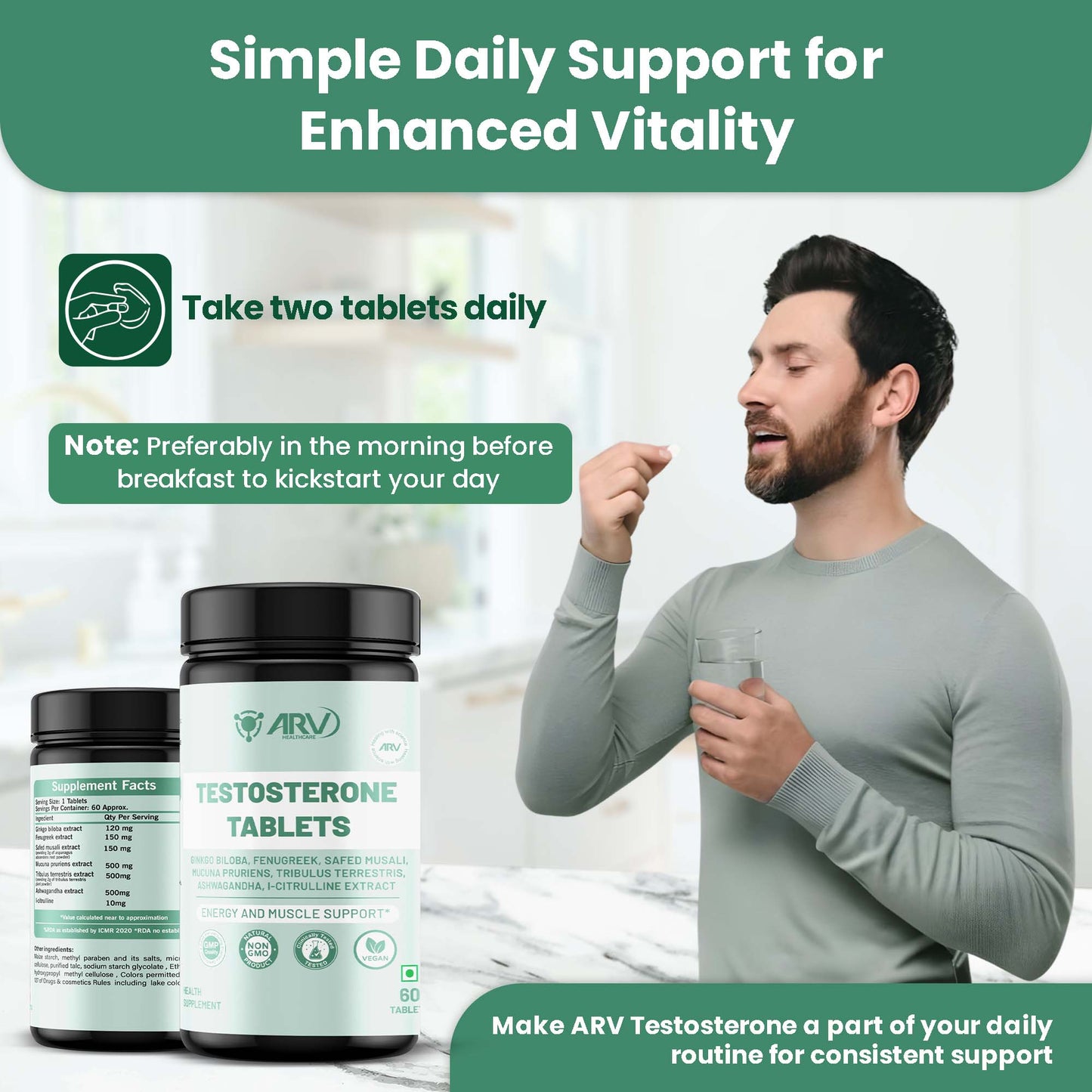 ARV Healthcare Plant-Based Testosterone Booster for Strength (60 TABLTES)