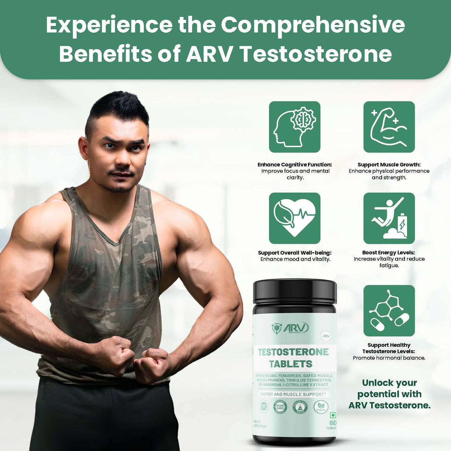 ARV Healthcare Plant-Based Testosterone Booster for Strength (60 TABLTES)